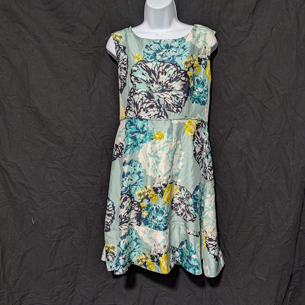 J. Crew Aquatic Floral Mint Green 1Fit & Flare Dress with Yellow Accents